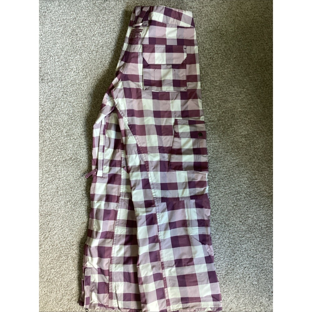 Burton Y2K Womens Medium Purple Plaid Snowboard Ski Cargo Pants Waterproof